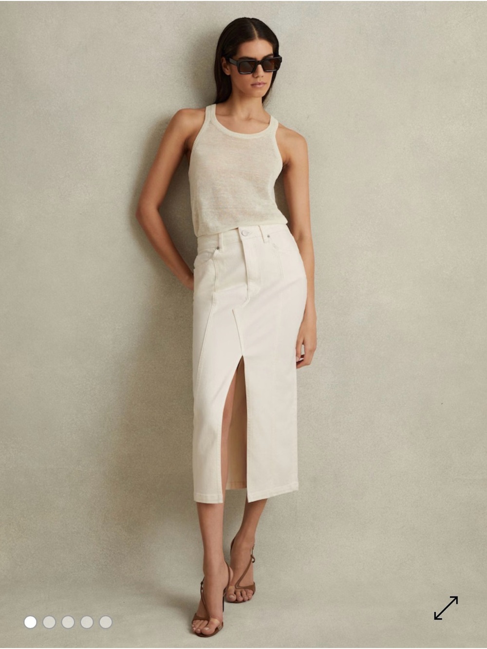 NWT Reiss Danica High Rise Midi Denim Skirt in Ivory